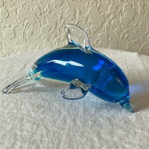 Blue Art Glass Dolphin Figurine